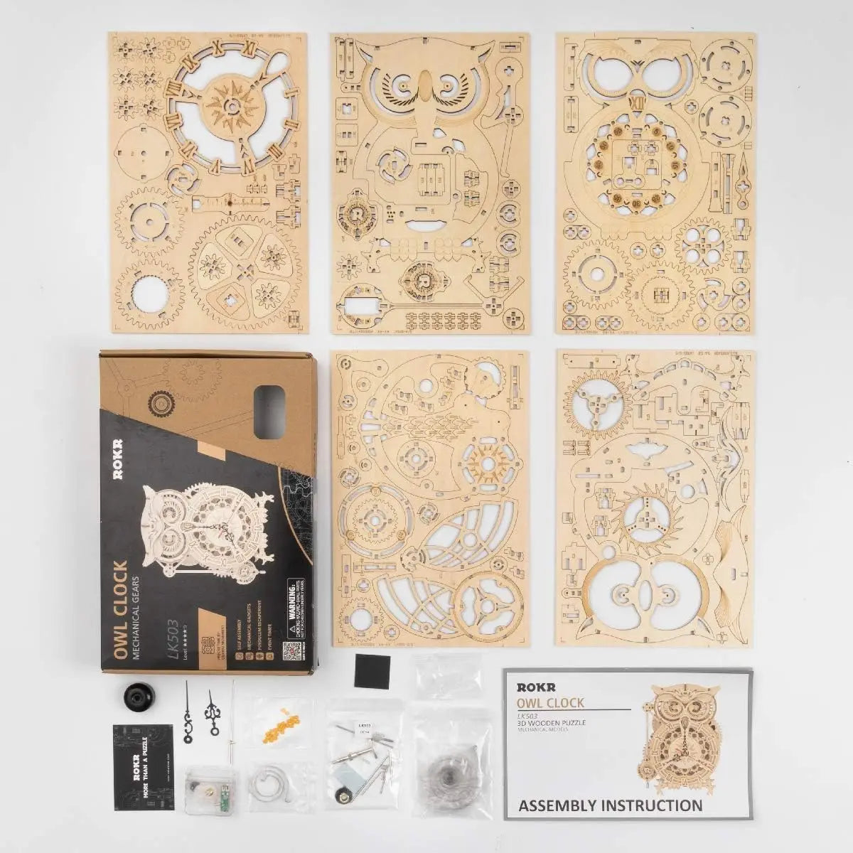 Robotime Rokr 3D Puzzle Owl Clock Model Kit for Adults