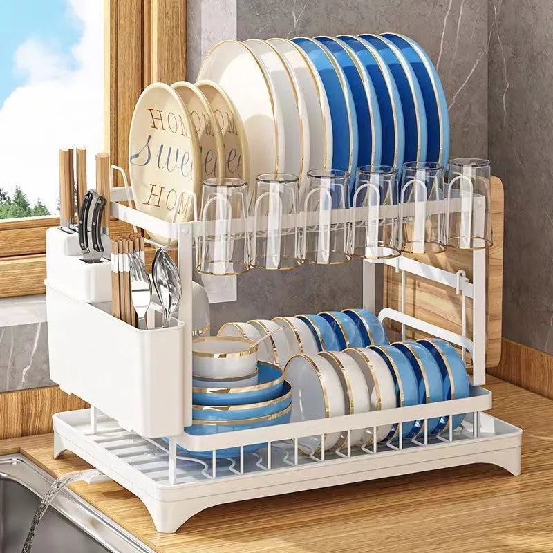 ATMDOG 2 Tier Dish Drying Rack Kitchen Countertop Space Saving Design Keeps Dishes Air Drying Efficiently