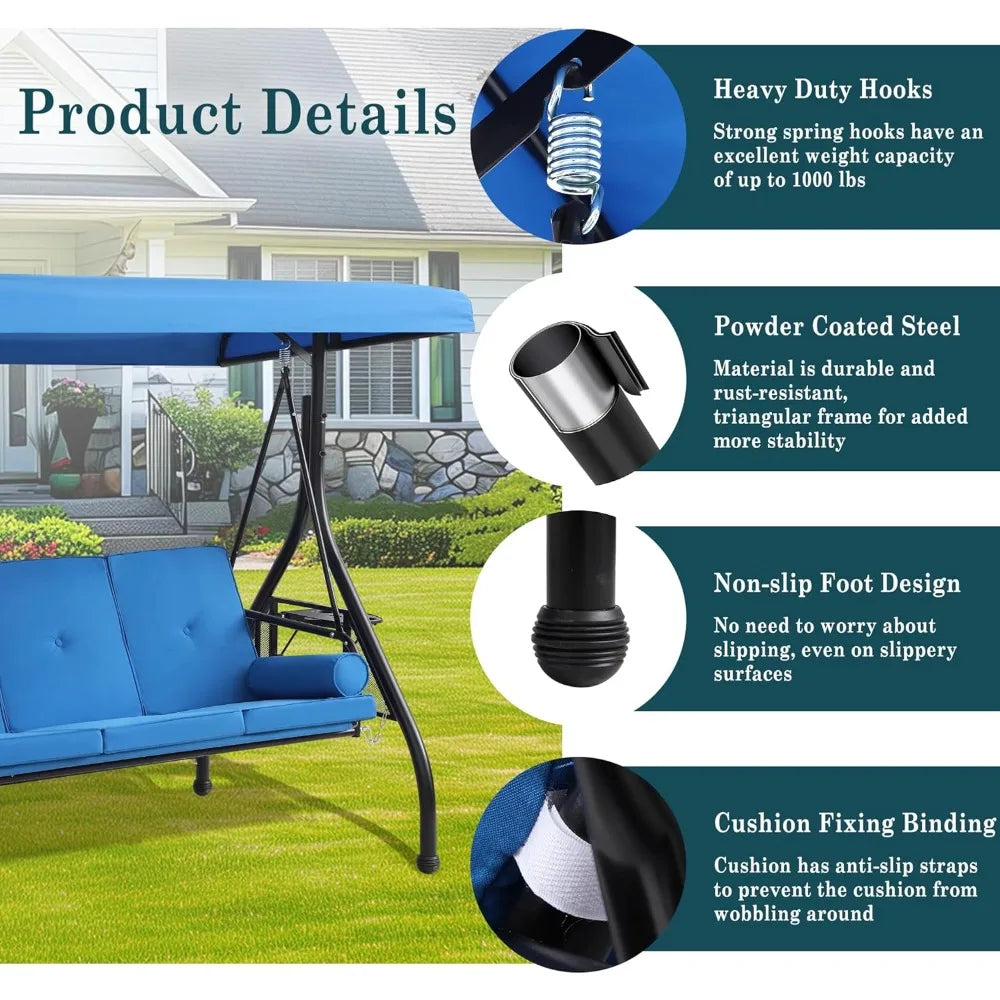 Outdoor Patio Swing With Stand Cushioned Pillows Tray