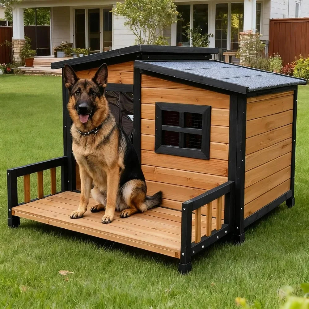 Wooden Insulated Dog House With Weatherproof Shelter And Platform