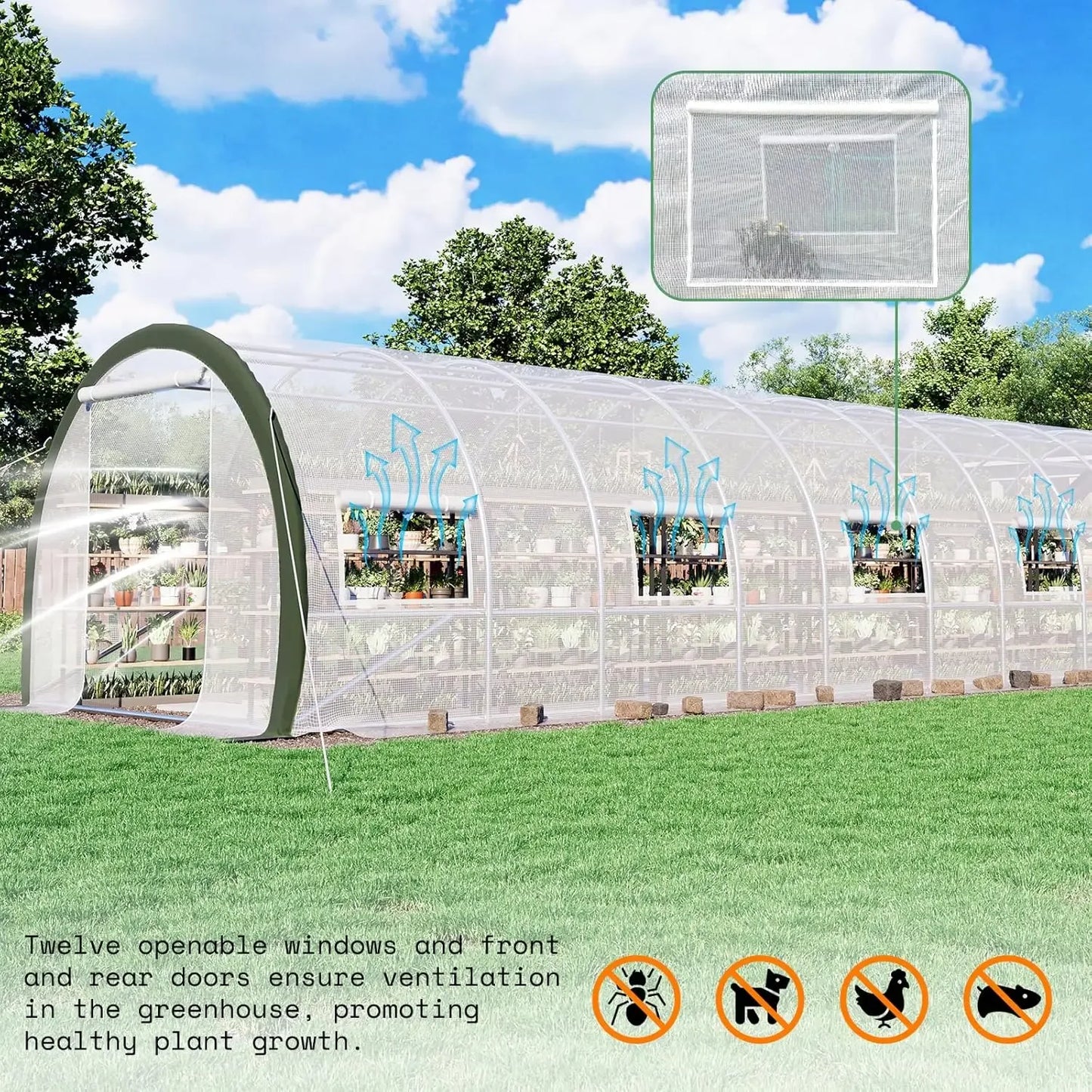 XMSJ Walk-In Tunnel Greenhouse With Watering System Upgraded Galvanized Frame