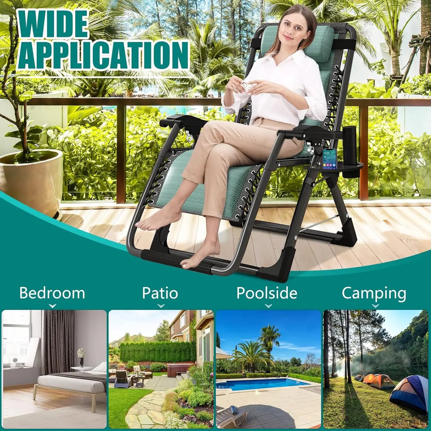 Zero Gravity Folding Recliner Lawn Patio Lounger With Detachable Headrest