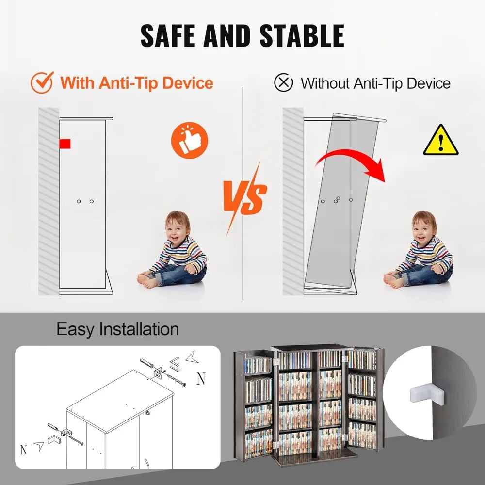 Adjustable Media Storage Cabinet for CD DVD and Video Games