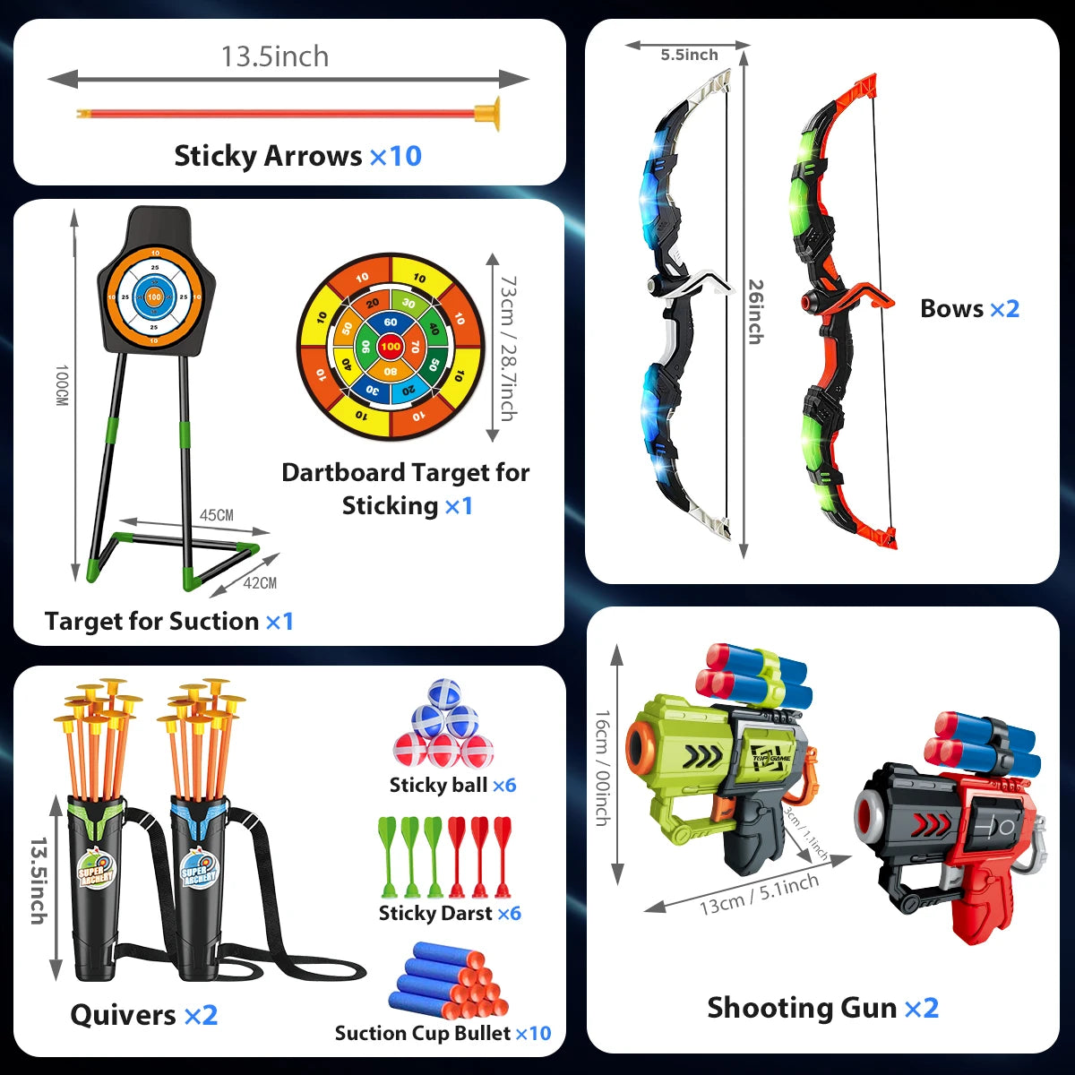 VATOS Bow and Arrow Toy Set for Kids Night Light Target Board