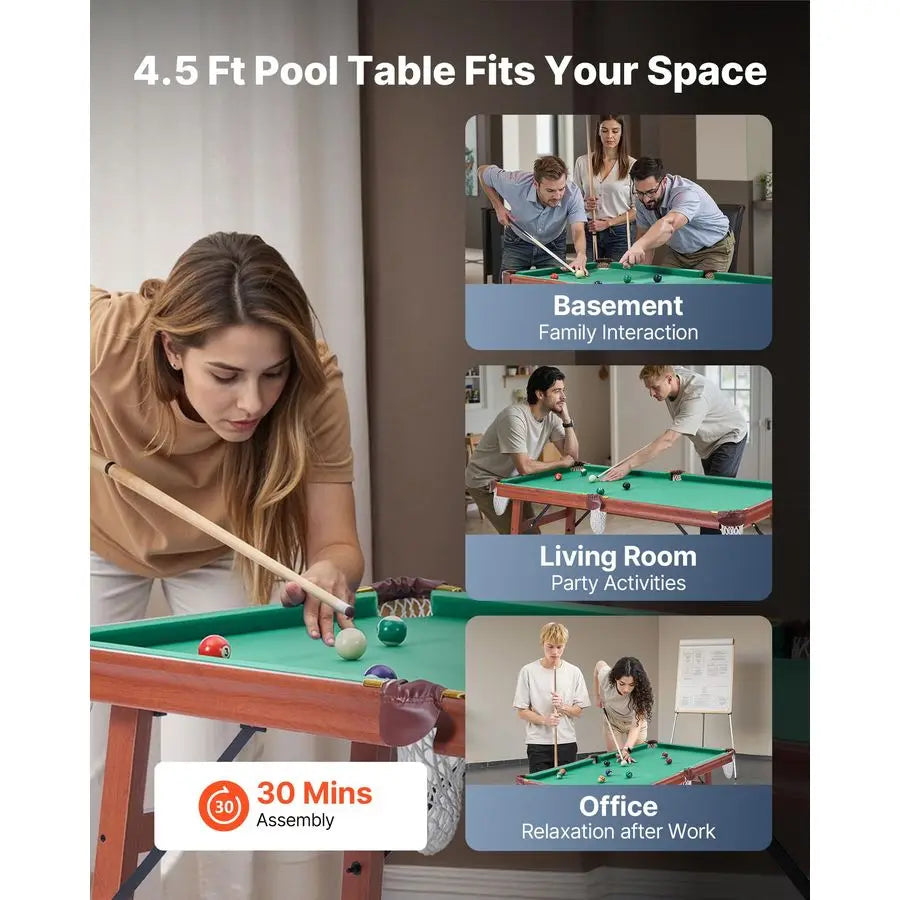 Folding Pool Table,Portable Billiards Tables, Foldable SpaceSaving Entertainment Game Set Includes Ball, Cue, Rack, Chalk, Brush