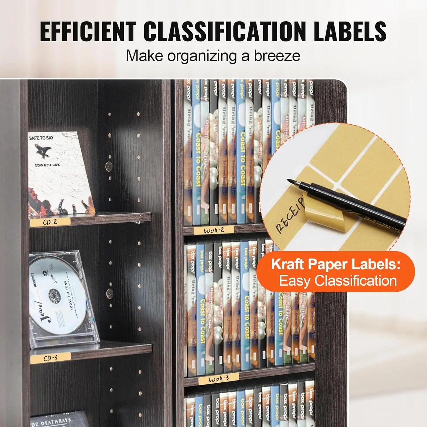 Media Storage Cabinet, DVD Cabinet with Doors and Shelves, CD Storage, Adjustable DVD Shelf, Protects & Organizes Music