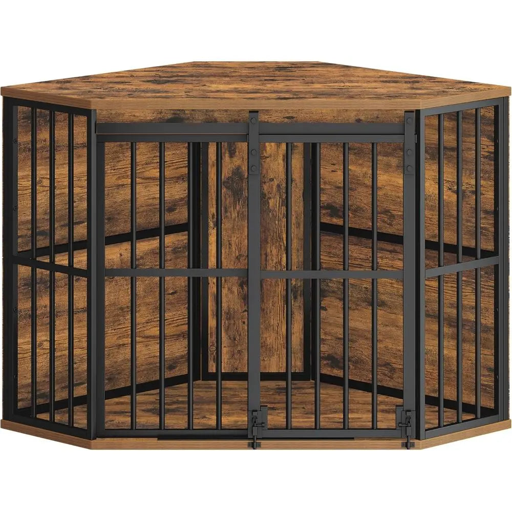 Corner Dog Crate Furniture With Barn Door Heavy Duty Kennel