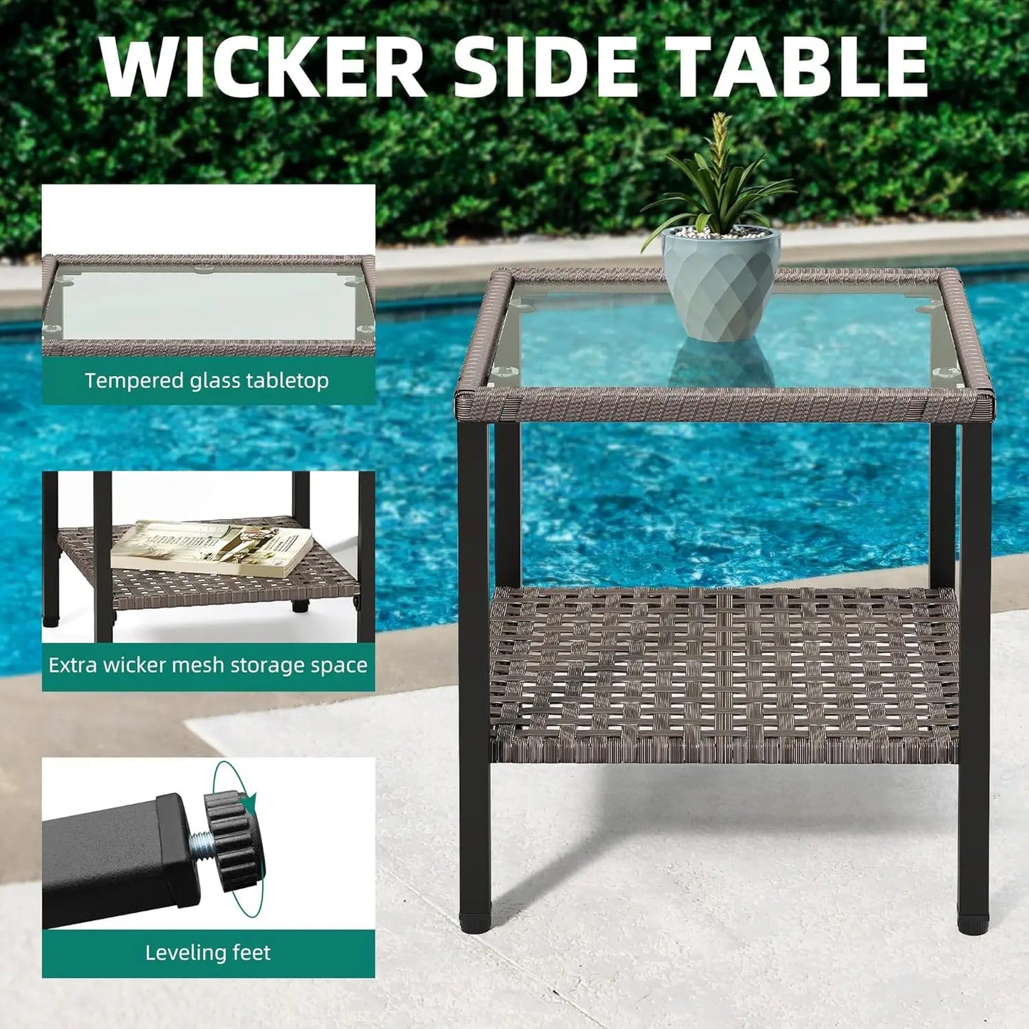 Wicker Patio Rocking Chair Set With Rattan Side Table Cushions