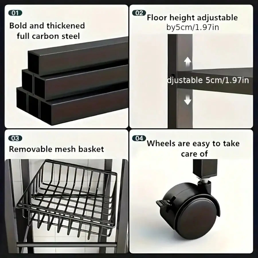 4-Tier Mobile Metal Storage Rack With Wheels And Baskets