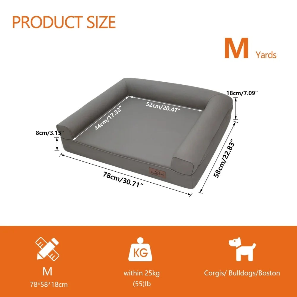 BORWARTCN Orthopedic Bolster PU Leather Dog Bed With Removable Cover