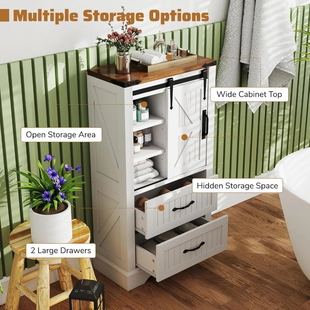 Farmhouse Bathroom Floor Cabinet Freestanding Storage With Sliding Barn Door