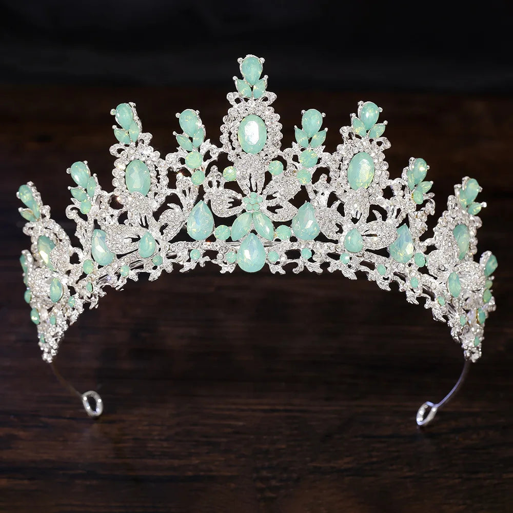 Baroque Luxury Water Drop Crystal Flower Bridal Tiaras Crown Rhinestone Pageant Diadem Bride Headpieces Wedding Hair Accessories