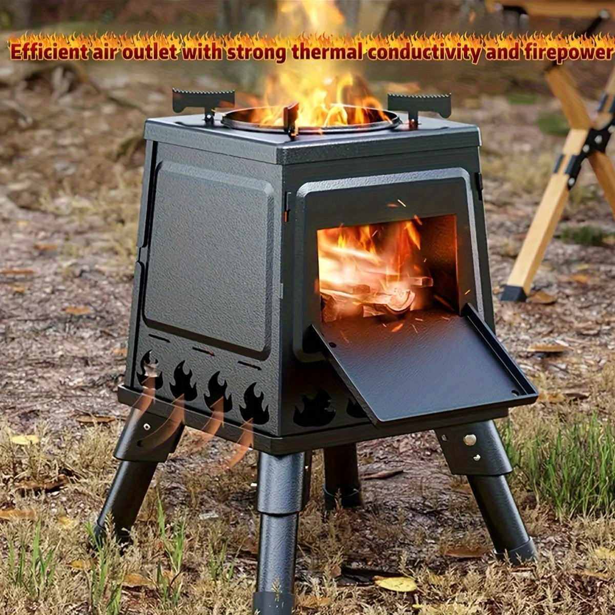 JIASLING Portable Cast Iron Wood Burning Camp Stove For Camping