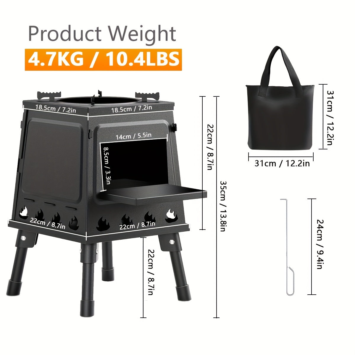 JIASLING Portable Cast Iron Wood Burning Camp Stove For Camping