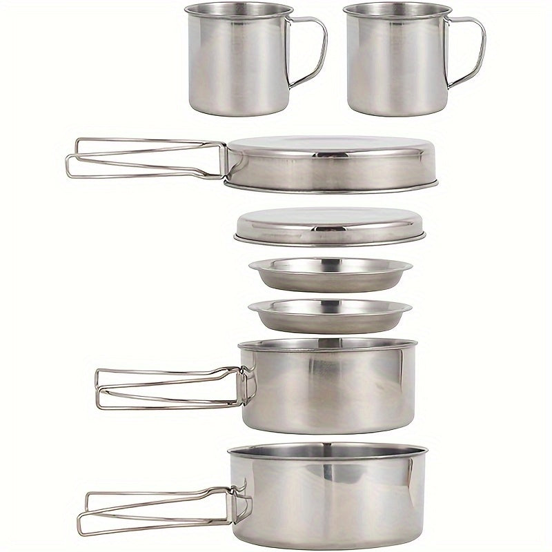 Stainless Steel Camping Cookware Set With Pots And Cups