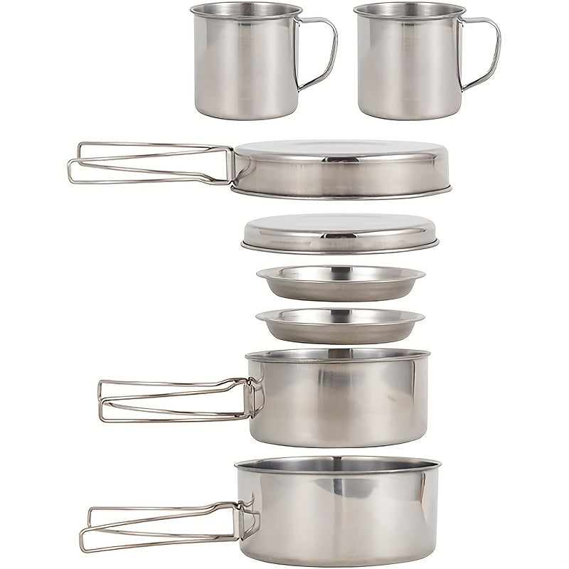 Stainless Steel Camping Cookware Set With Pots And Cups
