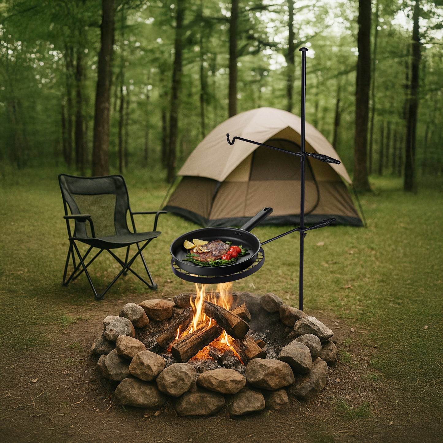 AUTOFOREVER Heavy Duty Camping Grill With Round Pan And Tripod