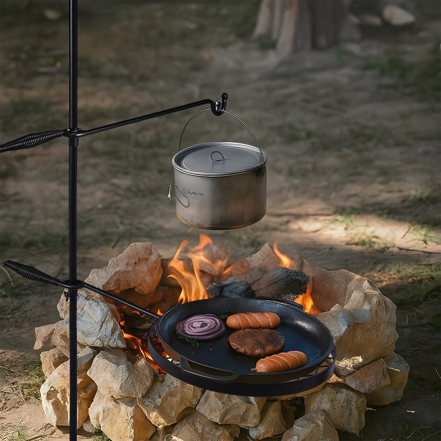 AUTOFOREVER Heavy Duty Camping Grill With Round Pan And Tripod
