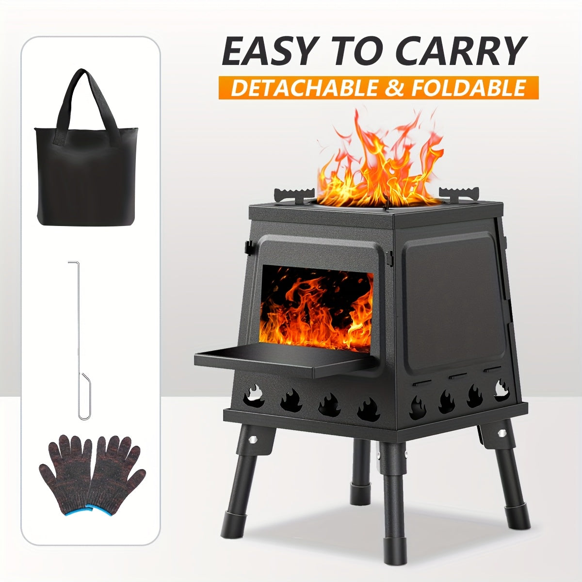 JIASLING Portable Cast Iron Wood Burning Camp Stove For Camping