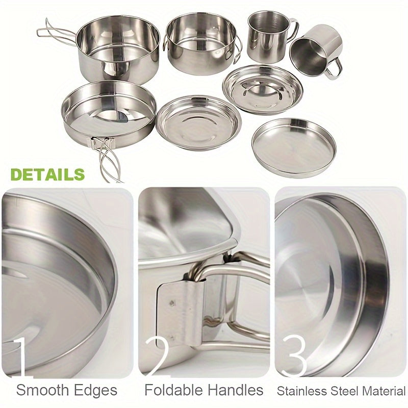 Stainless Steel Camping Cookware Set With Pots And Cups