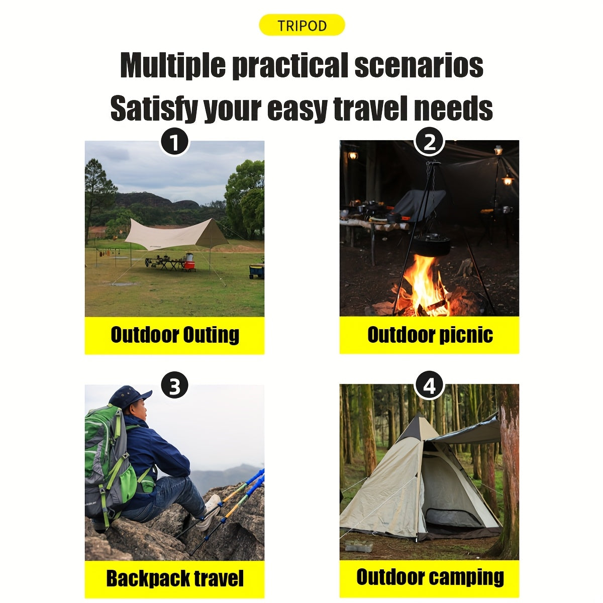 Stainless Steel Campfire Tripod For Outdoor Cooking And Dutch Oven