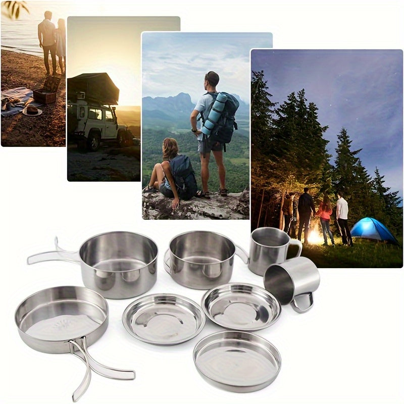 Stainless Steel Camping Cookware Set With Pots And Cups