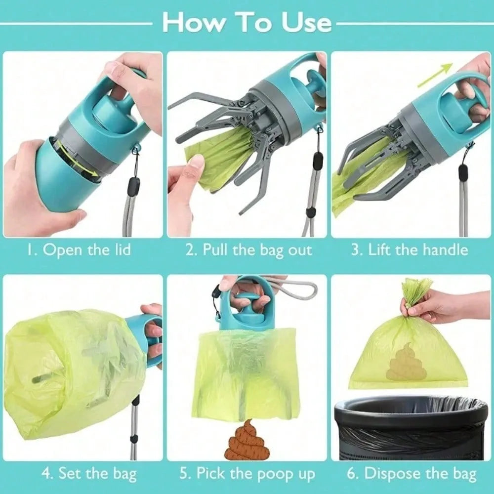 No Touch Dog Pooper Scooper With Bag Holder One-Hand Clean