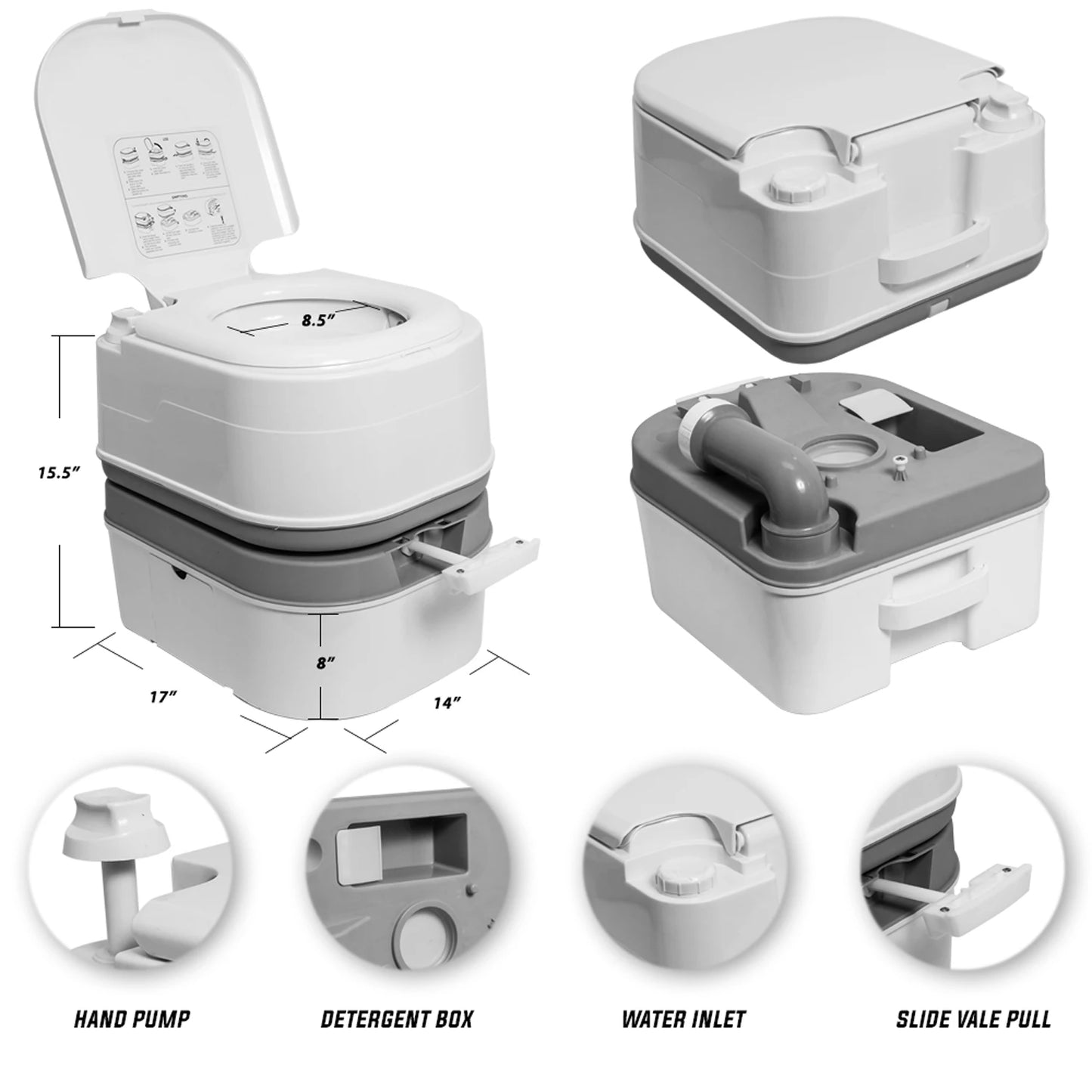 Portable Camping Toilet With Tissue Storage And Pump Handle