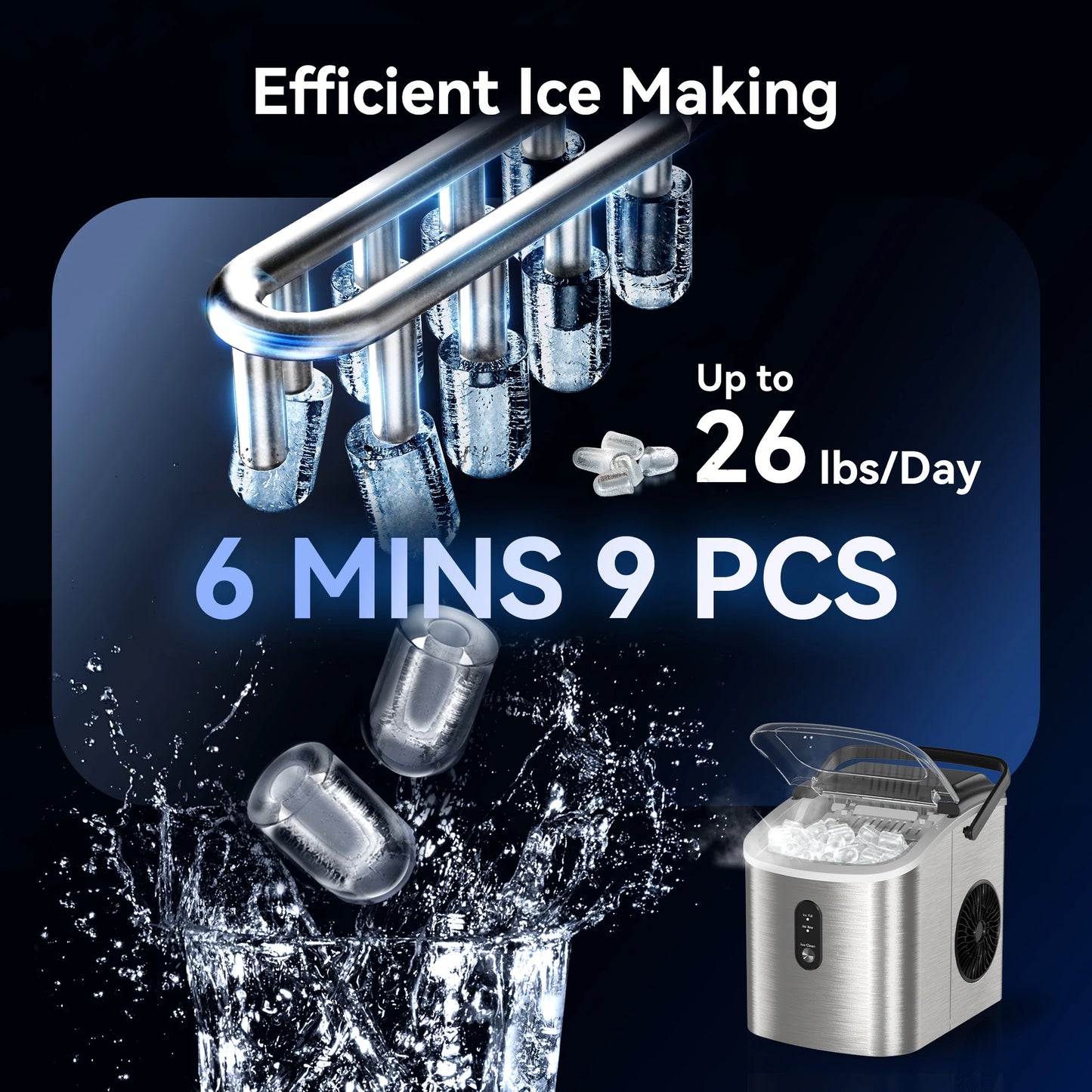 Simzife Portable Countertop Ice Maker 26 Lbs Per Day