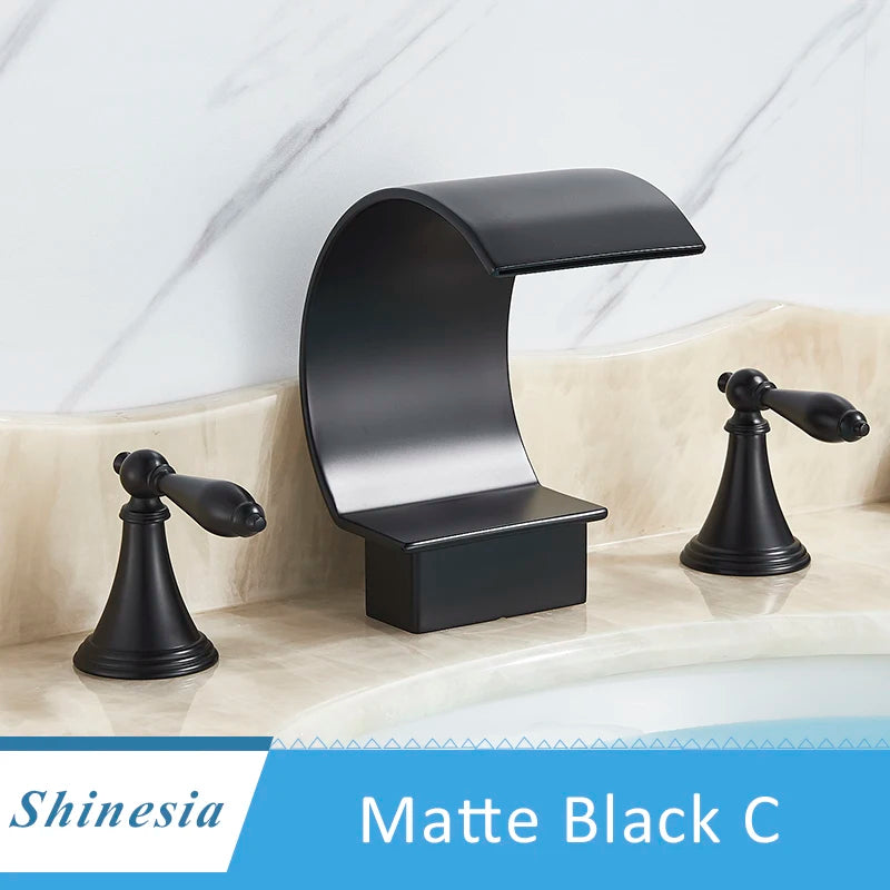 Shinesia Luxury Golden Vessel Sink Faucet With Dual Cristal Handles