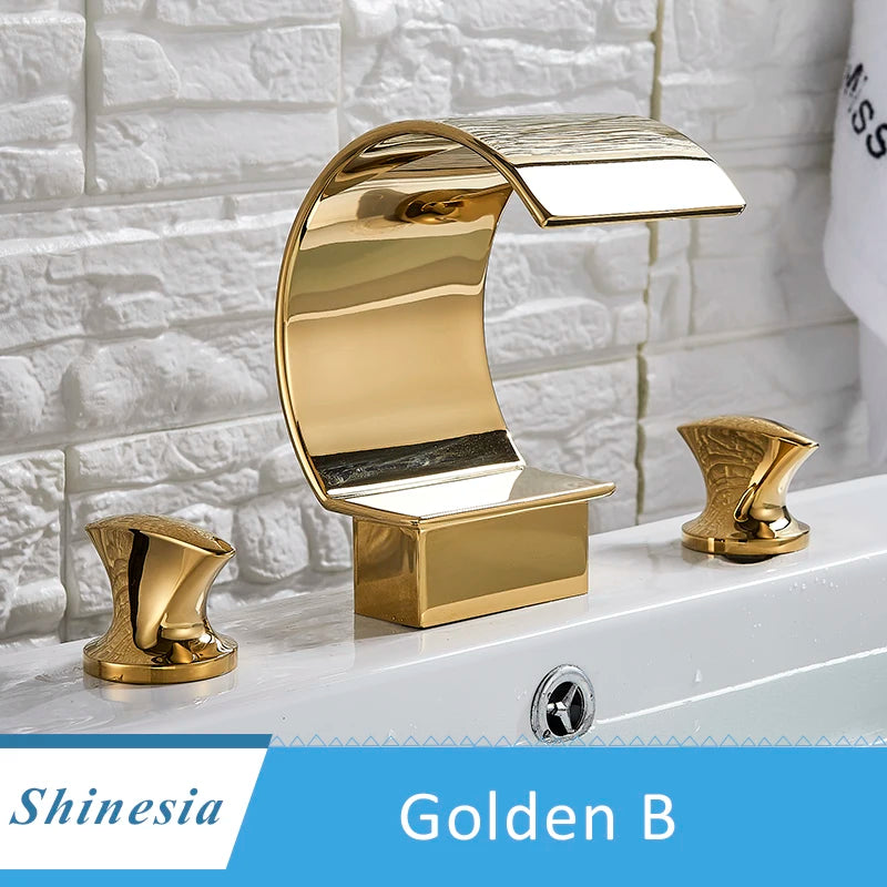 Shinesia Luxury Golden Vessel Sink Faucet With Dual Cristal Handles