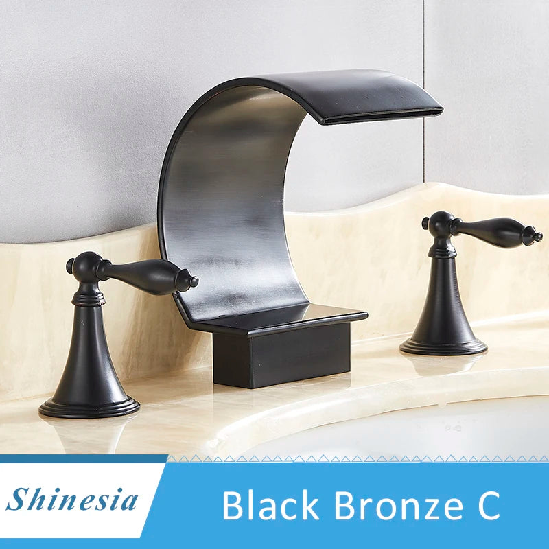 Shinesia Luxury Golden Vessel Sink Faucet With Dual Cristal Handles