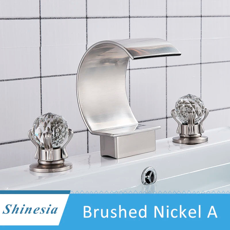 Shinesia Luxury Golden Vessel Sink Faucet With Dual Cristal Handles