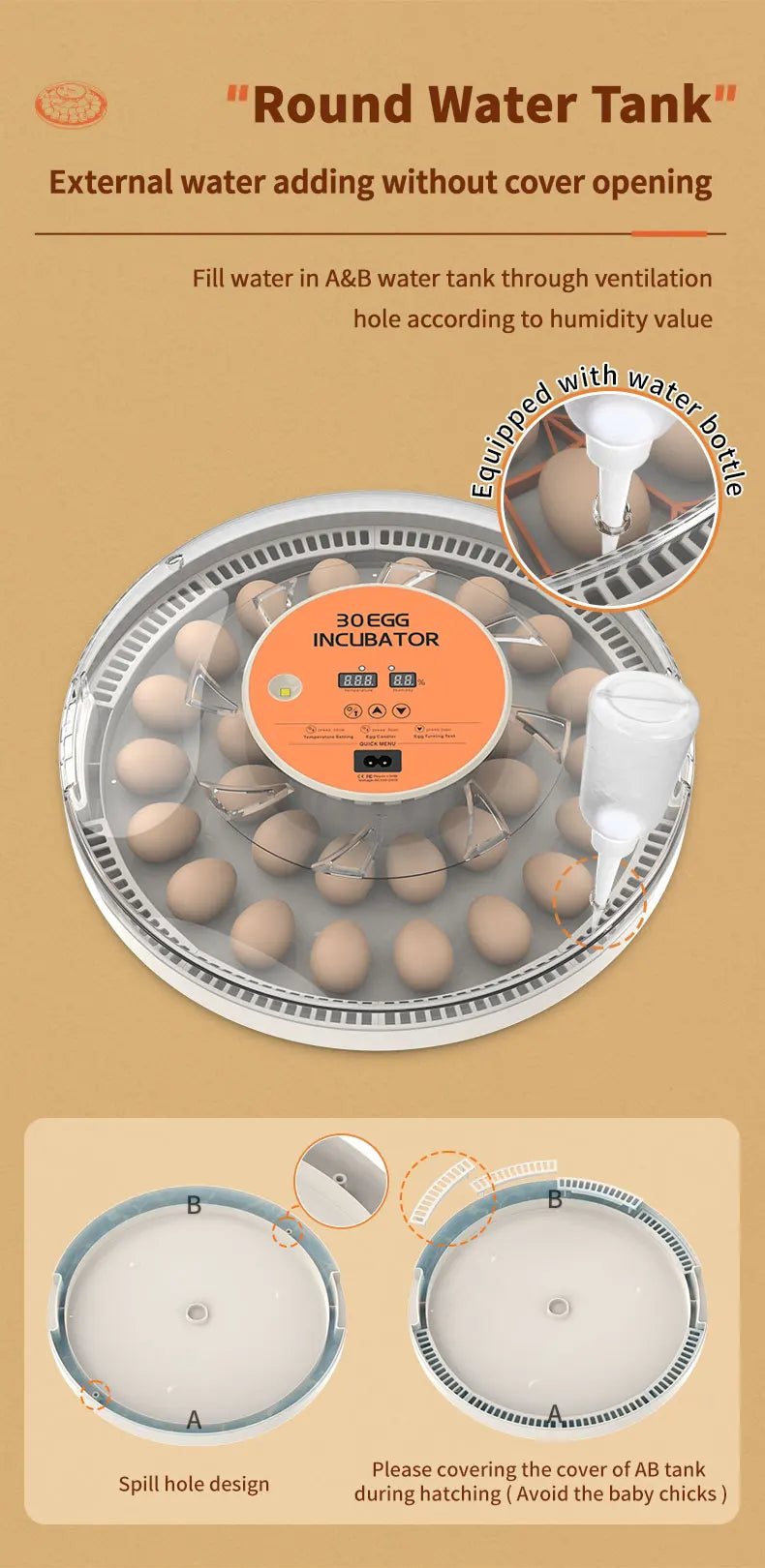 Egg Incubator Auto Brooder With Spin Turner 30 Egg Capacity