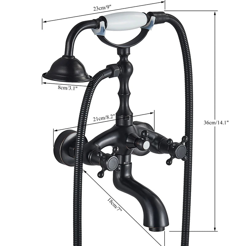 Rozin Antique Brass Bathtub Shower Faucet Set With Dual Handshower