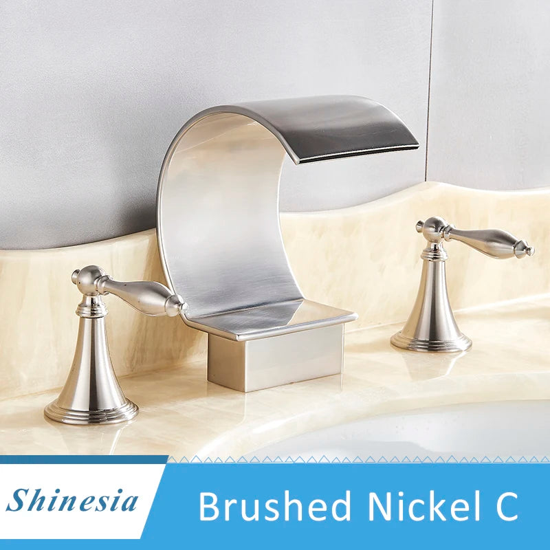 Shinesia Luxury Golden Vessel Sink Faucet With Dual Cristal Handles