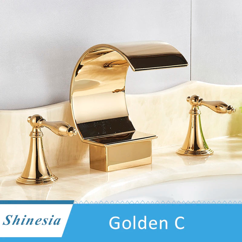 Shinesia Luxury Golden Vessel Sink Faucet With Dual Cristal Handles
