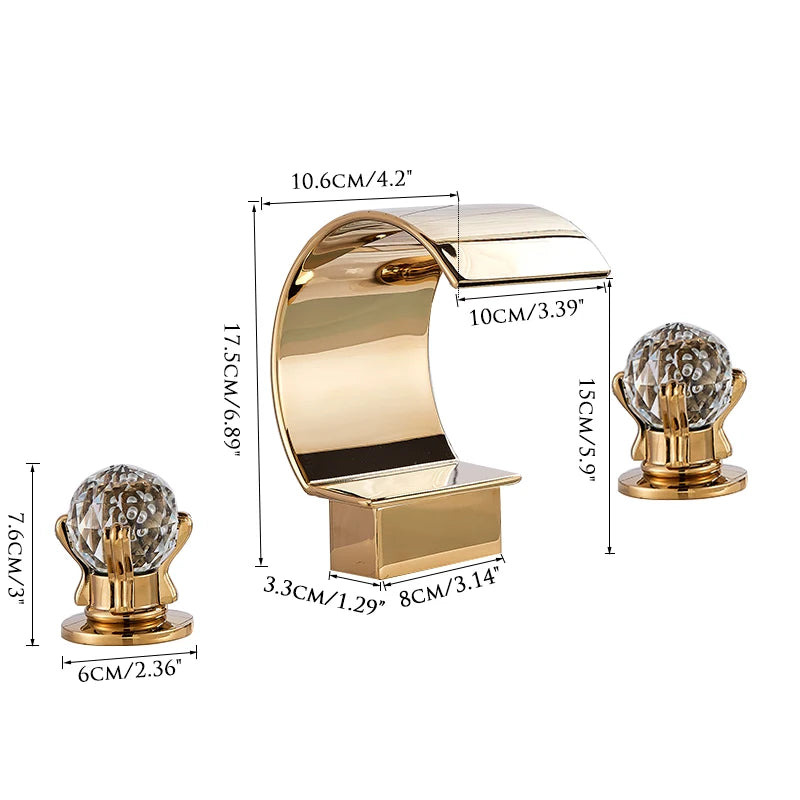 Shinesia Luxury Golden Vessel Sink Faucet With Dual Cristal Handles