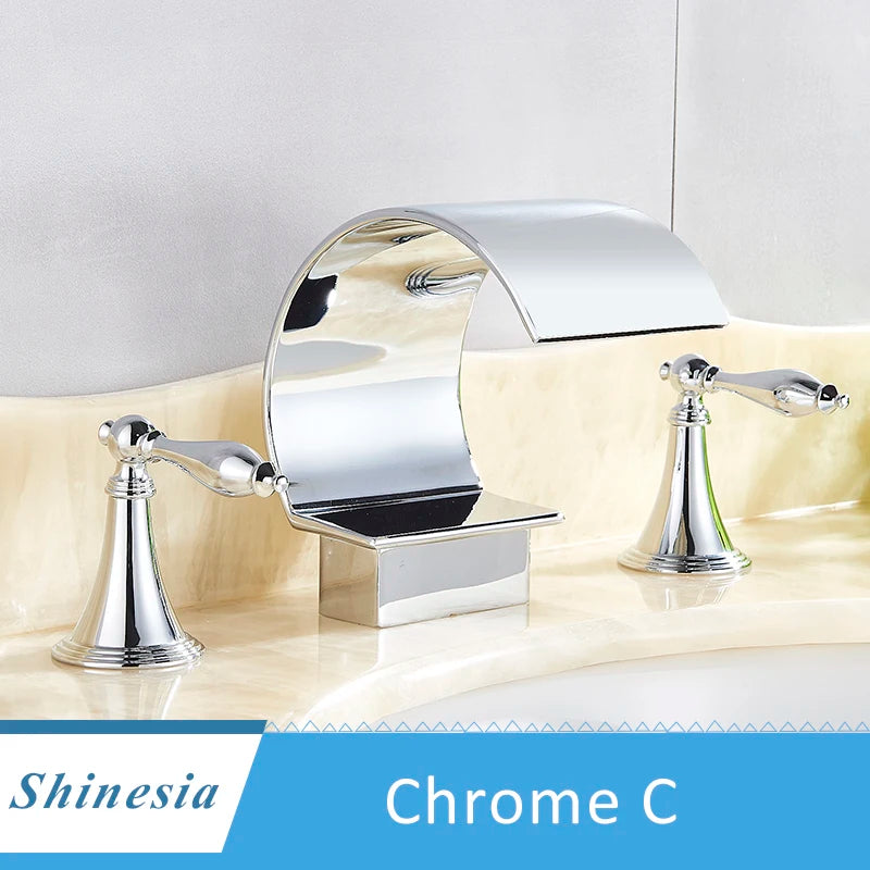 Shinesia Luxury Golden Vessel Sink Faucet With Dual Cristal Handles