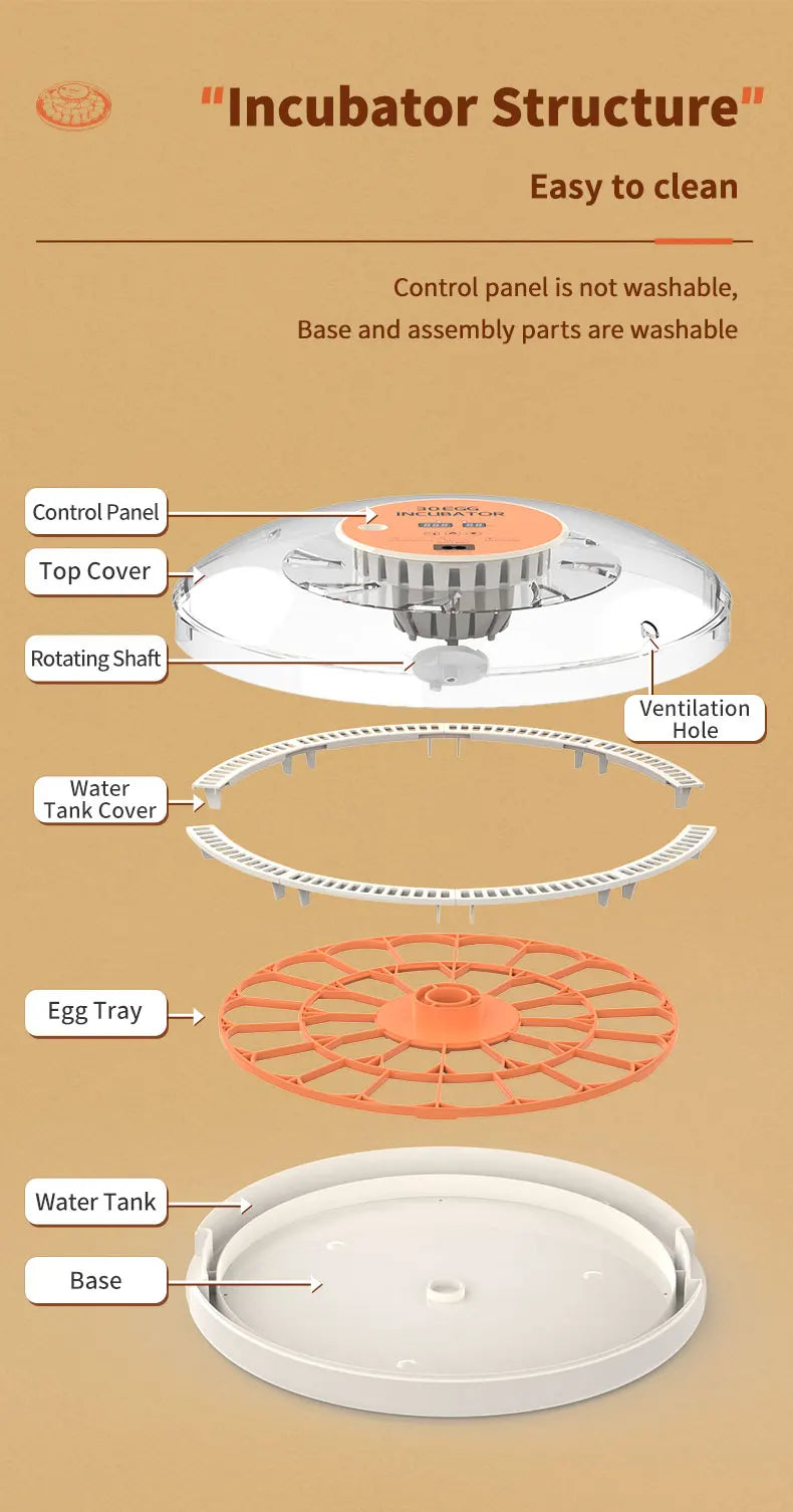 Egg Incubator Auto Brooder With Spin Turner 30 Egg Capacity