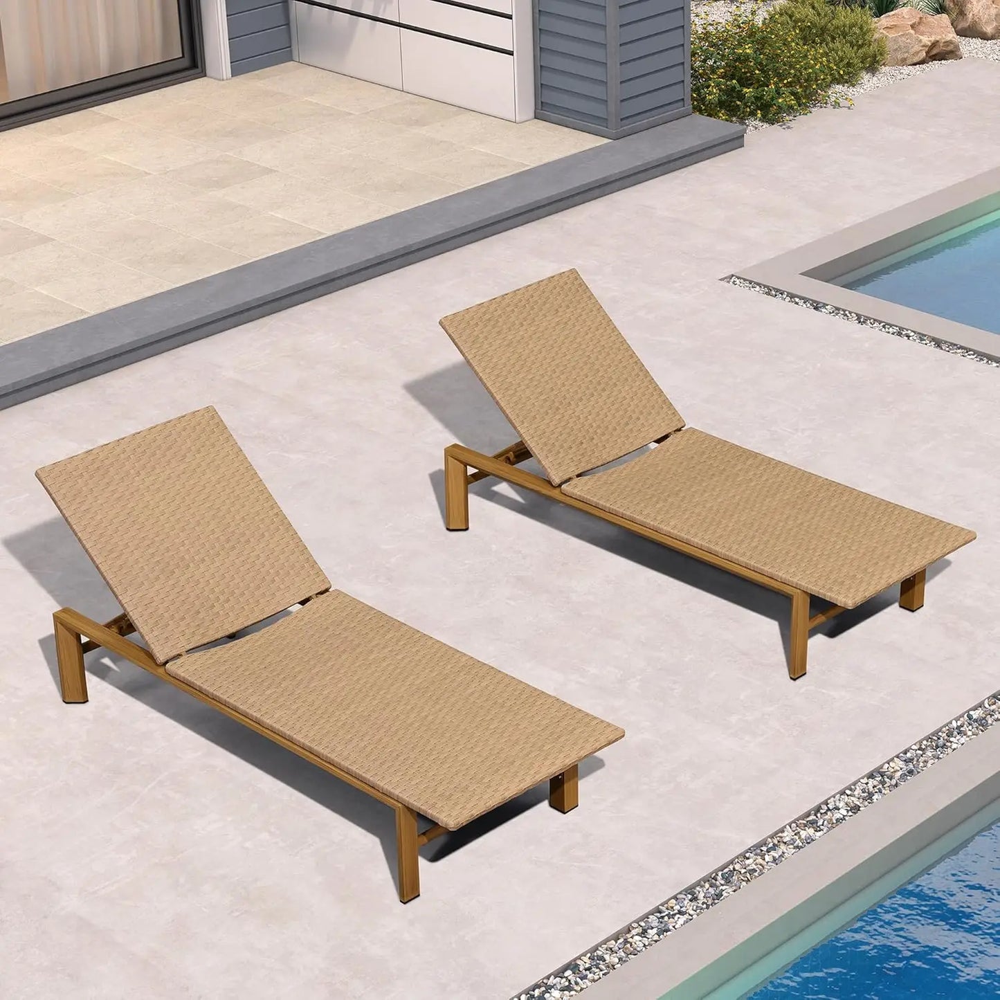 Patio Chaise Lounge Chair Outdoor Wicker Sunbathing