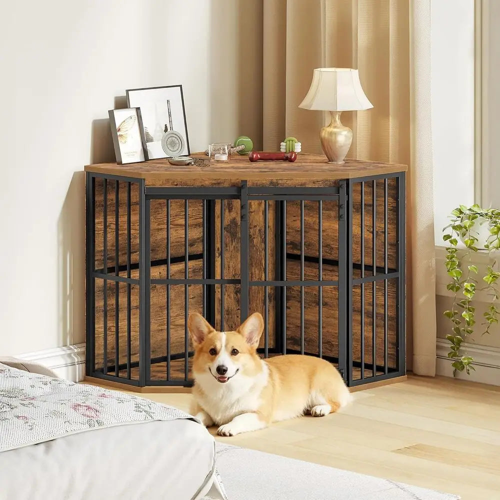 Corner Dog Crate Furniture With Barn Door Heavy Duty Kennel
