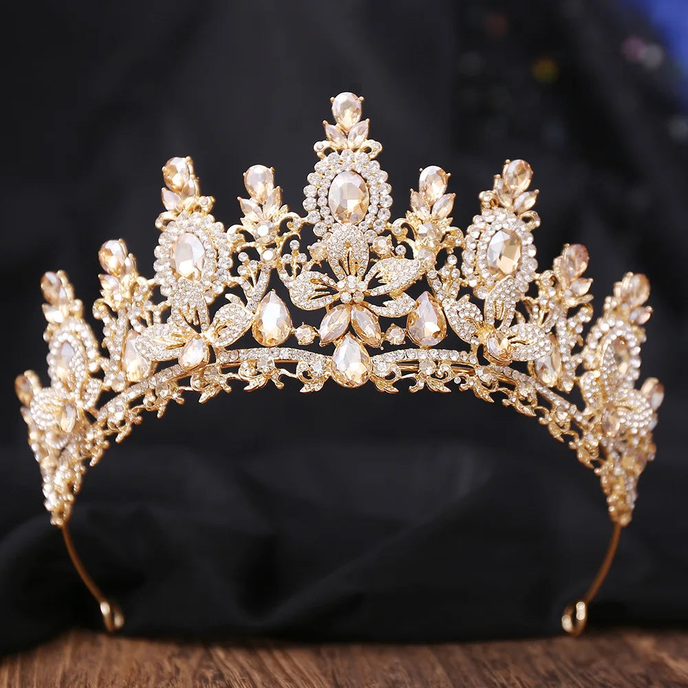 Baroque Luxury Water Drop Crystal Flower Bridal Tiaras Crown Rhinestone Pageant Diadem Bride Headpieces Wedding Hair Accessories