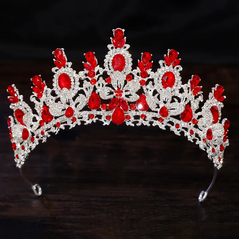 Baroque Luxury Water Drop Crystal Flower Bridal Tiaras Crown Rhinestone Pageant Diadem Bride Headpieces Wedding Hair Accessories