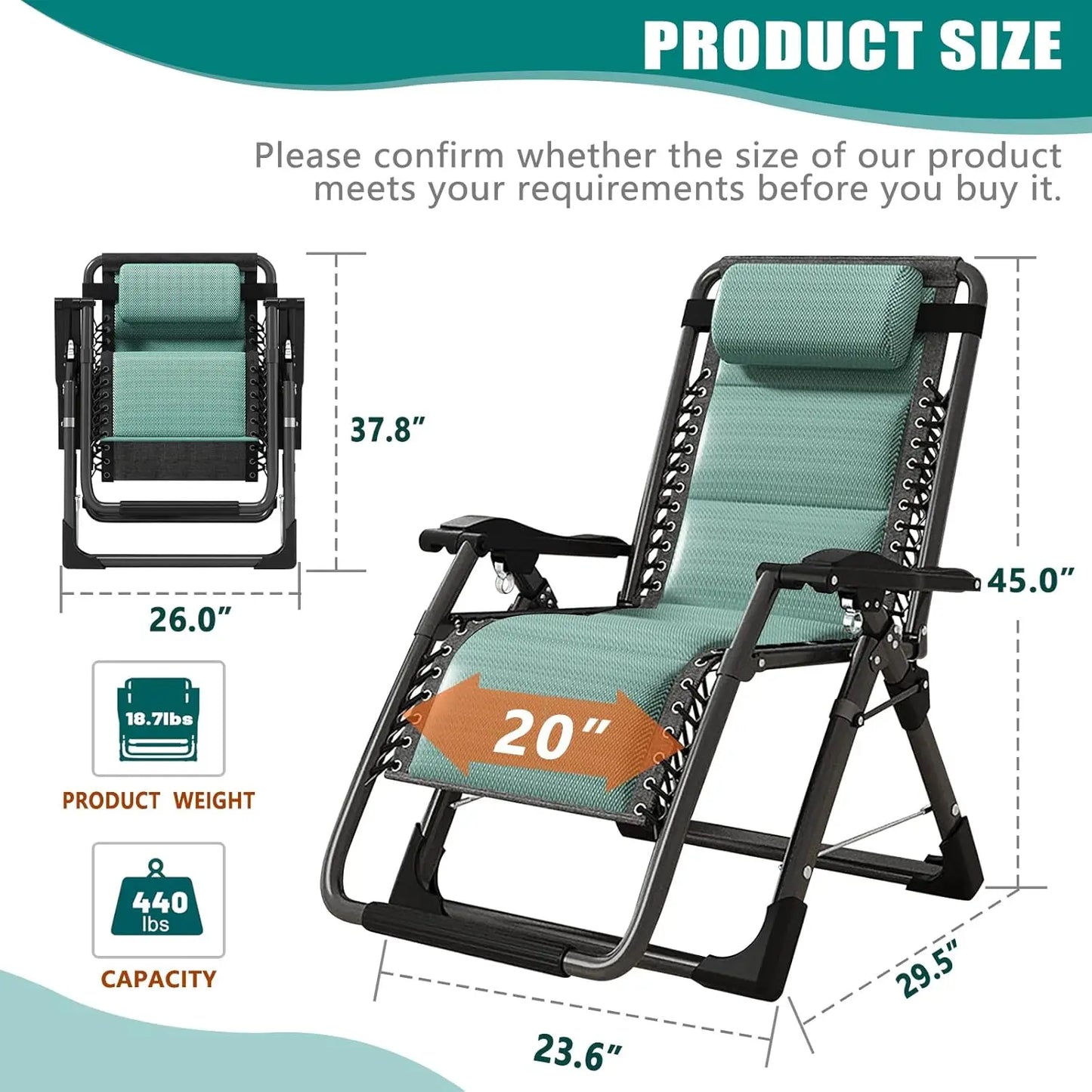 Zero Gravity Folding Recliner Lawn Patio Lounger With Detachable Headrest