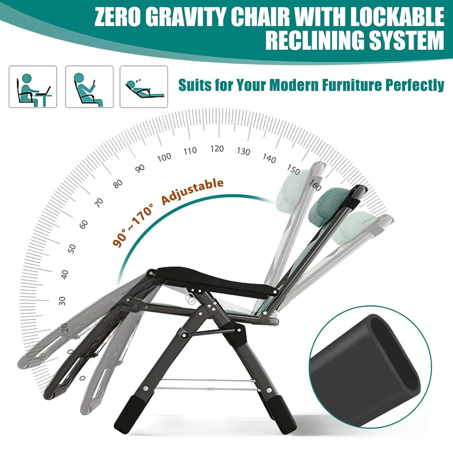 Zero Gravity Folding Recliner Lawn Patio Lounger With Detachable Headrest