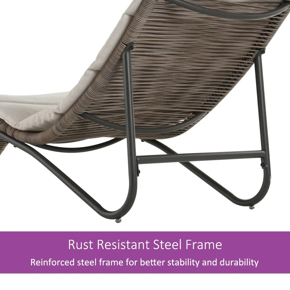Outdoor Chaise Lounge Sunbathing Chair Arc Lounger with Wicker Cushion Multipurpose Lounge Chair for Poolside