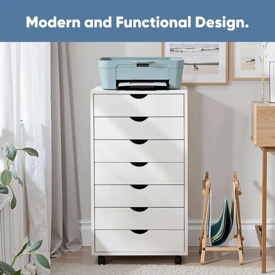 7-Drawer Mobile File Cabinet With Wheels Under Desk