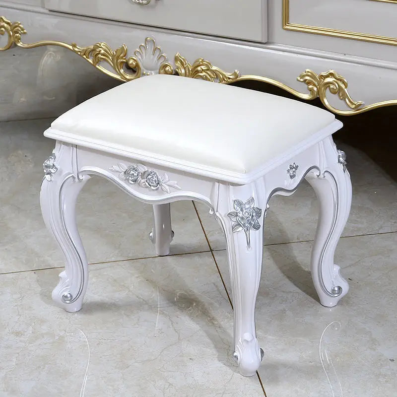 European Makeup Stool Imitation Solid Wood American Dresser Stools White Bedroom Modern Simple Nail Stool Household Ottomans