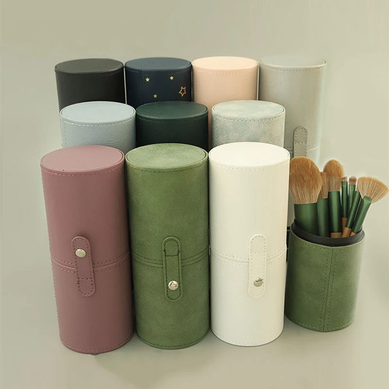 Leather Makeup Brush Bucket Portable Travel Cosmetic Bag Multi Function Dust Proof Waterproof